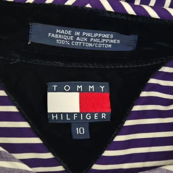 Tommy Hilfiger Button Up Shirt Womens 10 Purple White Striped Velvet LinedCollar - Picture 8 of 10